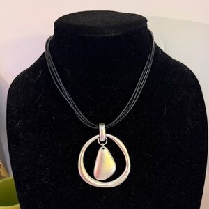 Silver-Tone Teardrop Pendant Necklace - Black Cord , pendant is removable.